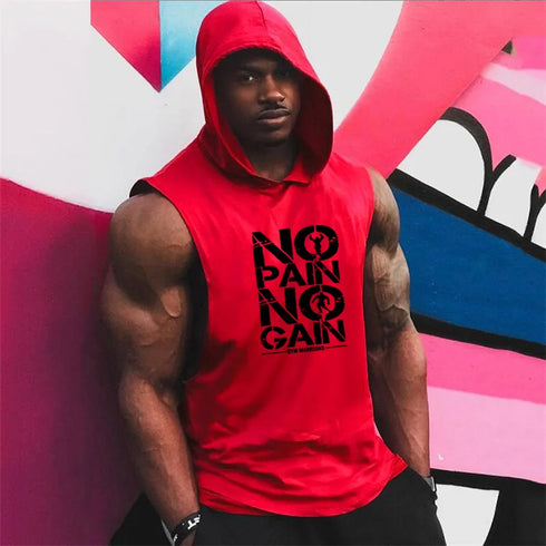 Men's Brand Gym Hooded Tank Top-Cotton Sleeveless Fitness Vest
